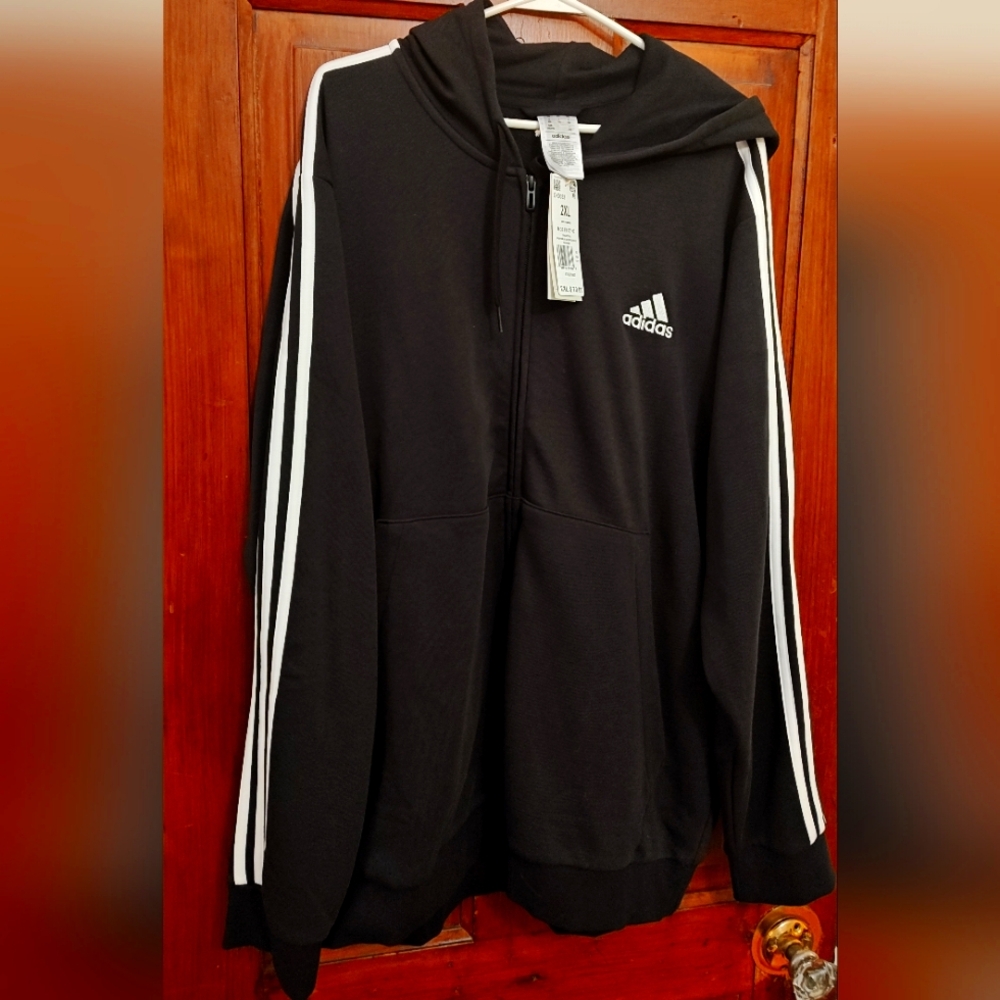 Adidas French terry black full zip hoodie XXL, new with tags